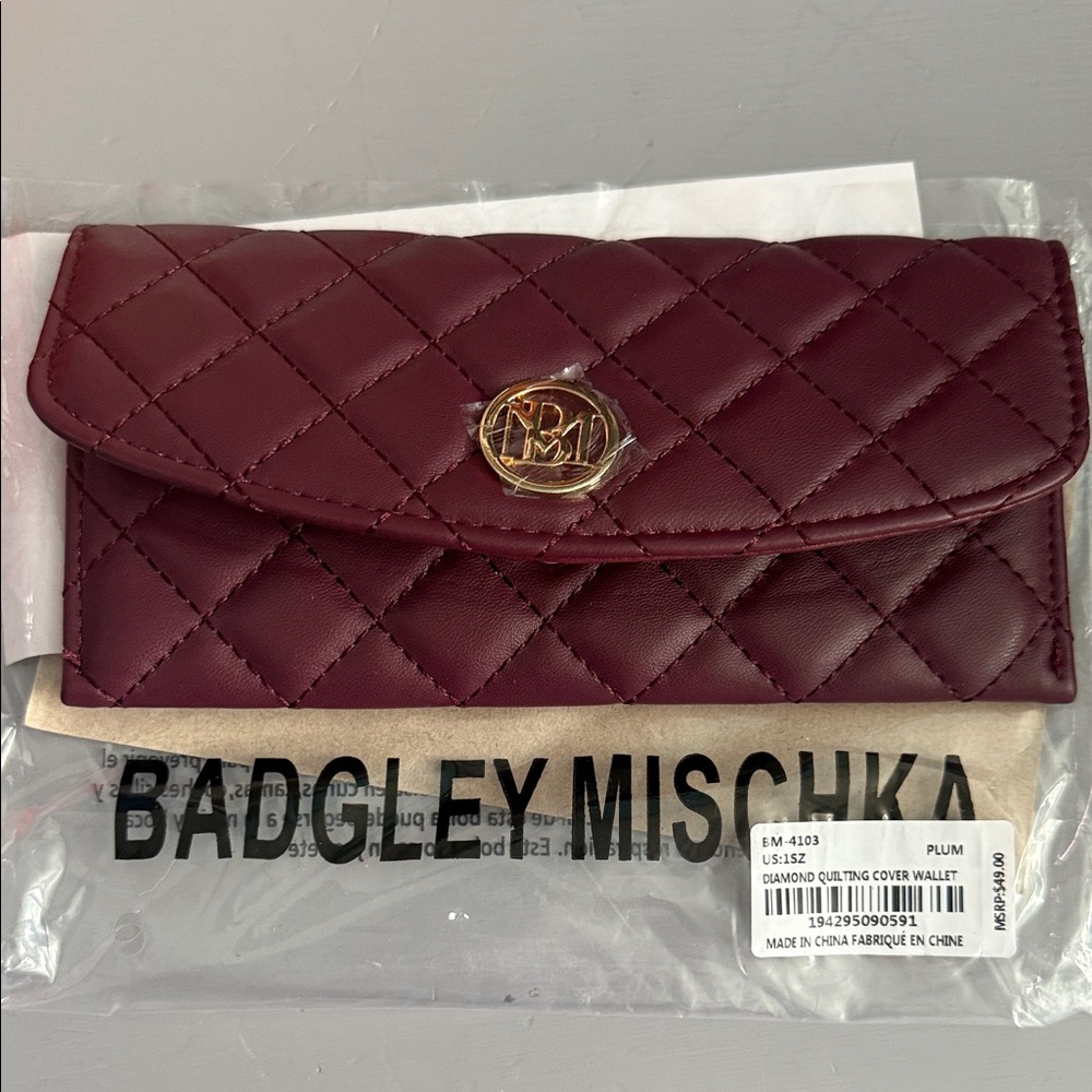 Badgley Mischka Burgundy Quilted Wallet- Plum